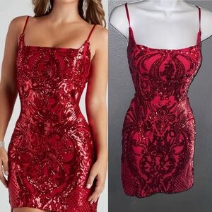 Windsor Red Sequin Mini Formal Party Dress Womens size Small
